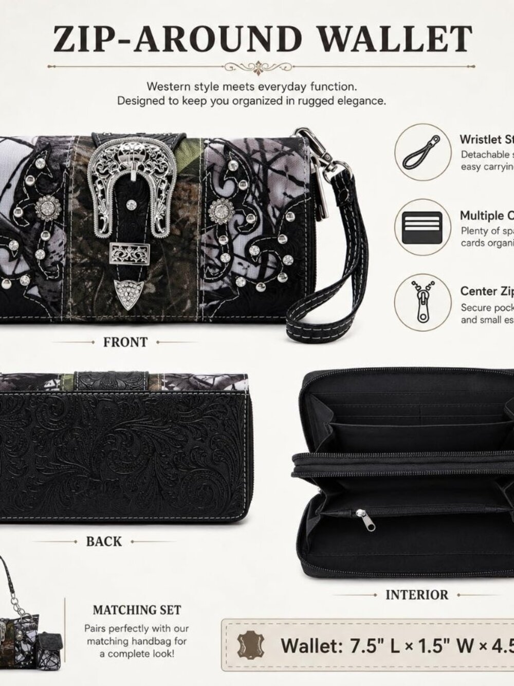 Western Camouflage Purse with Pouch and Wallet Set for Women | Decorative Buckle - Picture 5 of 7